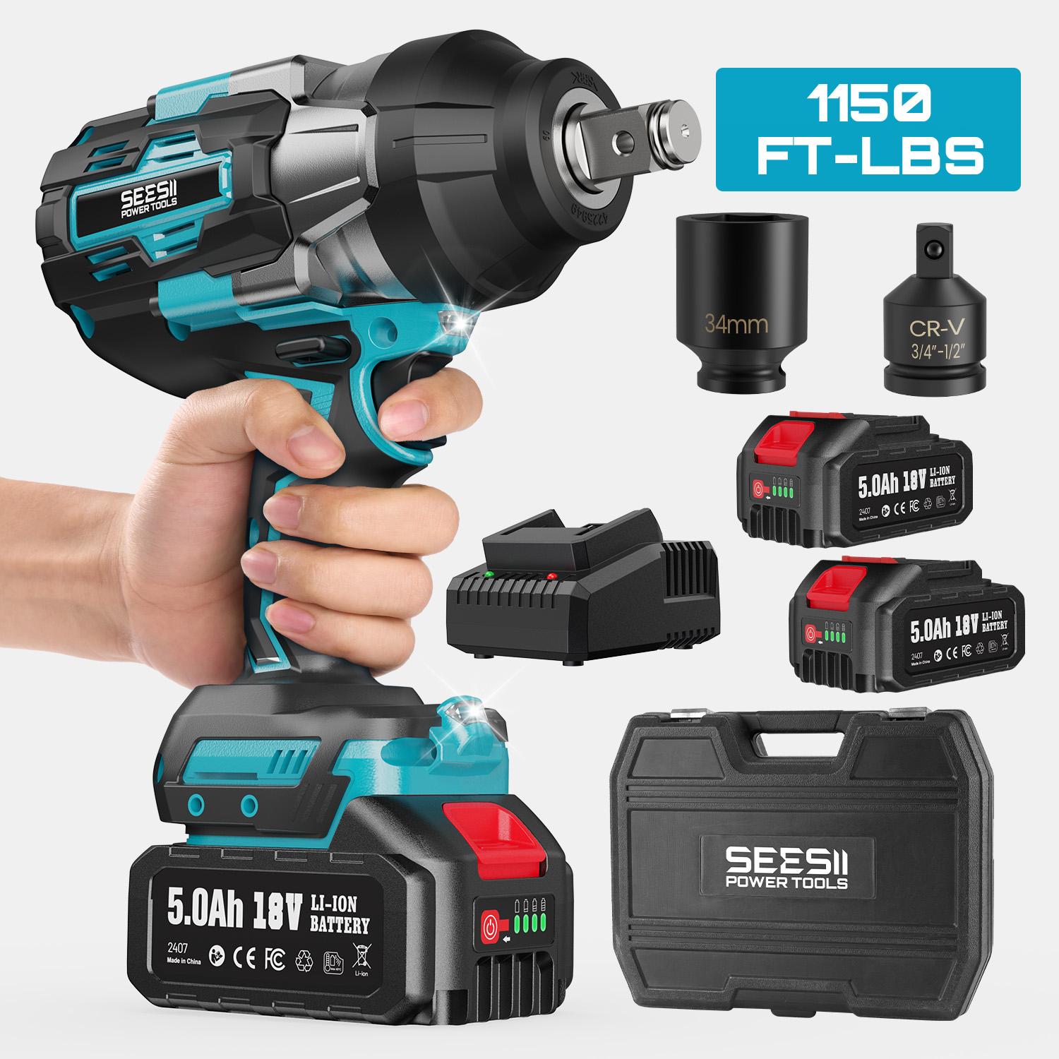 Torque Wrench Digital - Seesii WH1000 1600Nm Cordless Impact Wrench